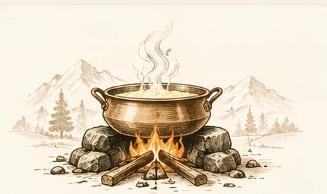 Kadai simmering over a traditional wood fire