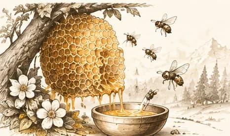 Honeycomb dripping raw honey into a bowl
