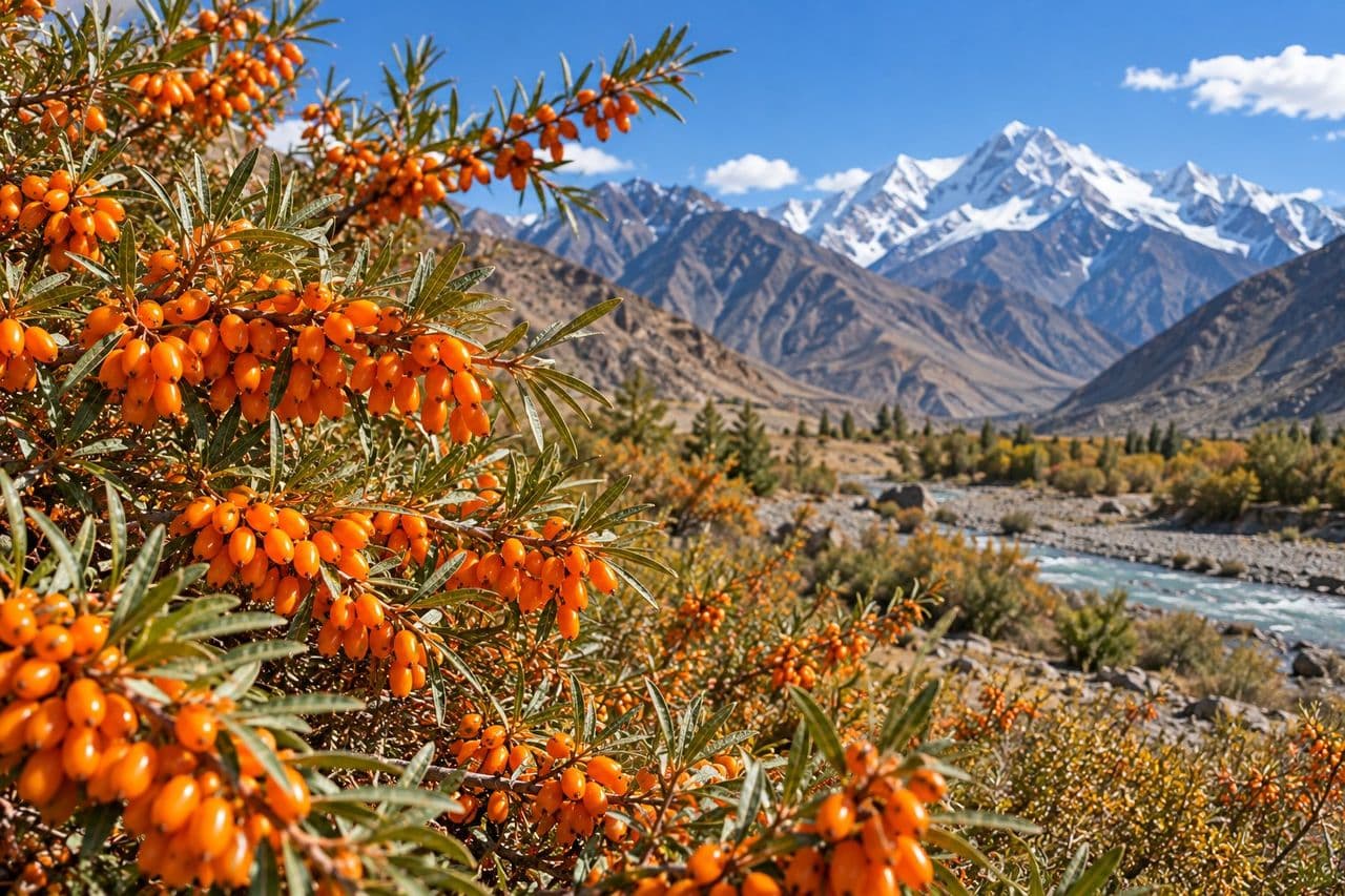 Himalayan valley with a glacial river and snow-capped peaks